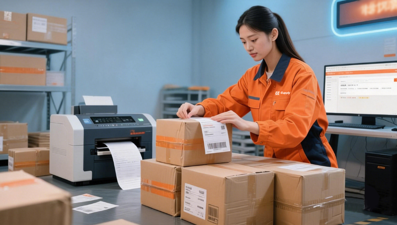 Warehouse order packing scene